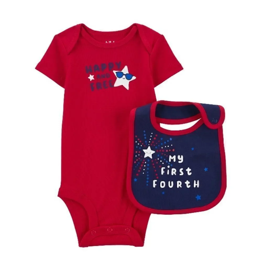 Baby Girls Patriotic Outfits Dress Bodysuit & Bib 2, 2-Piece Sets Size 0-3 M